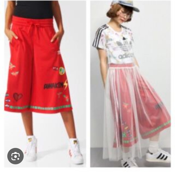 Adidas Red Shorts with Multicolor Logo - Picture 1 of 12